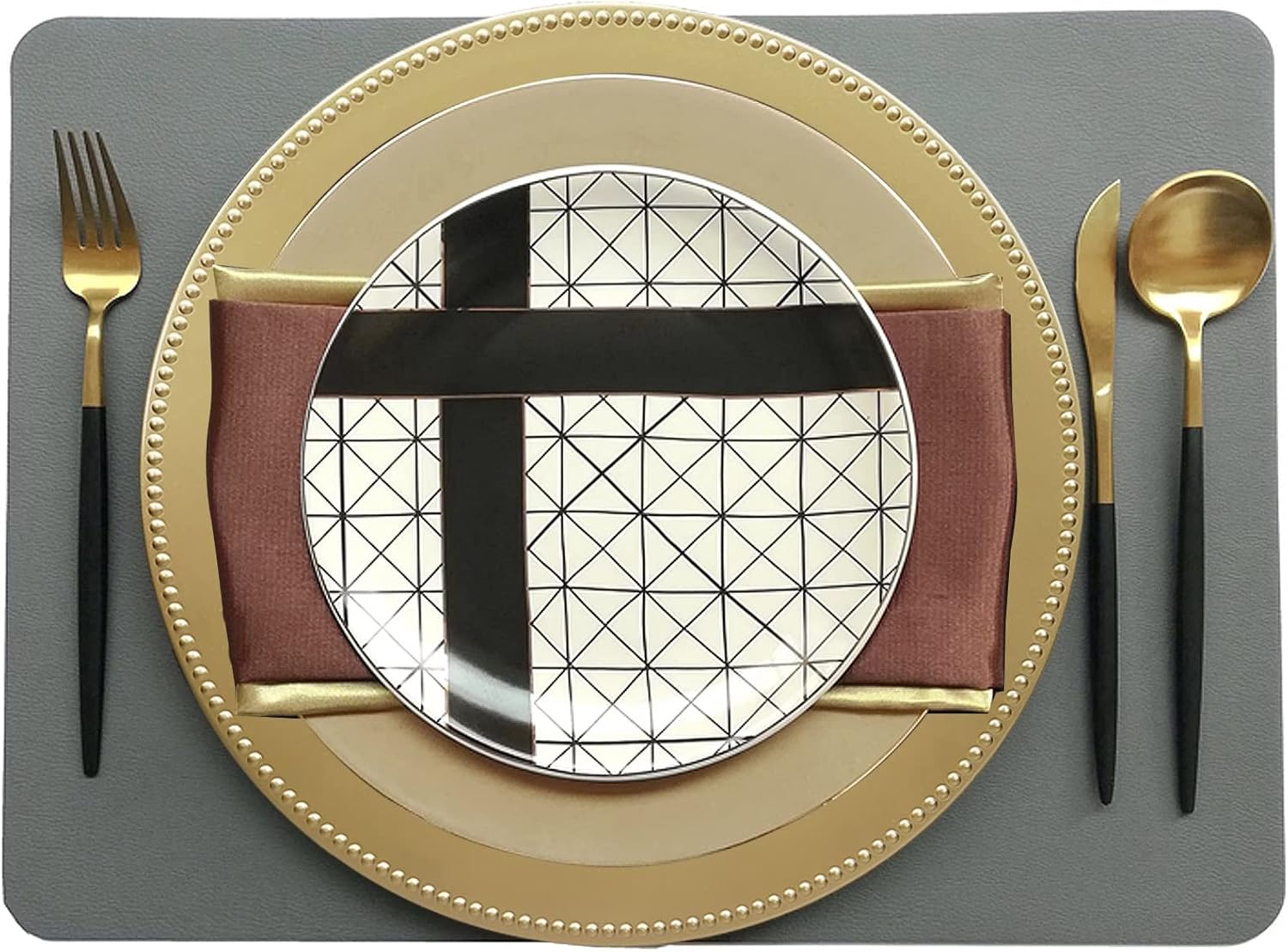 Set of 12 Gold Charger Plates with Beaded. 13 Reusable Plastic Table Chargers for Dinner Plates